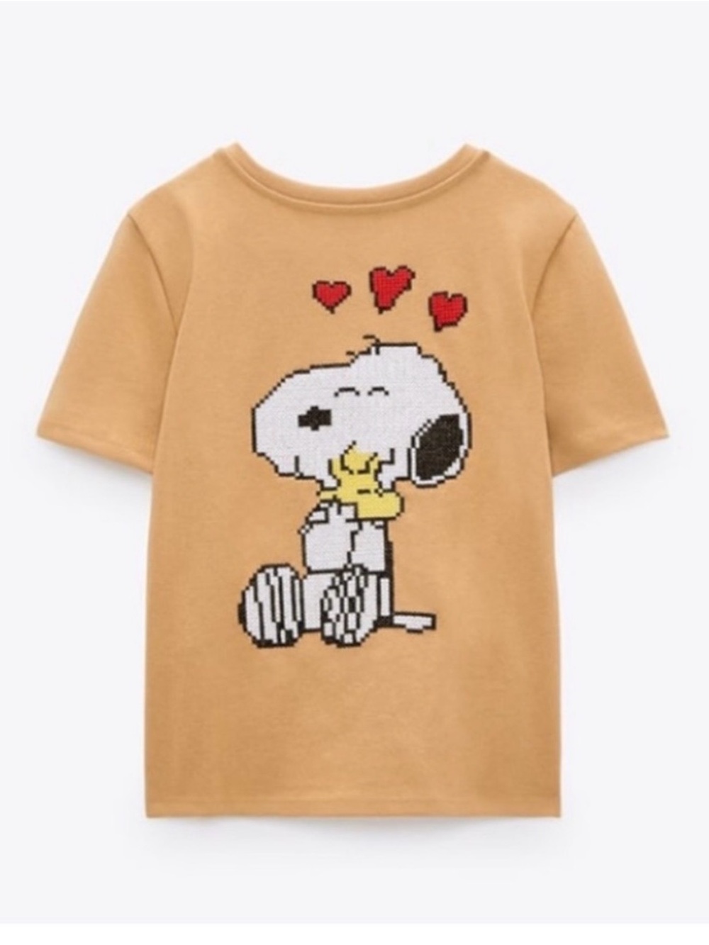 Zara Tan Snoopy Woodstock Graphic Short Sleeve Tee Size S - Picture 2 of 8